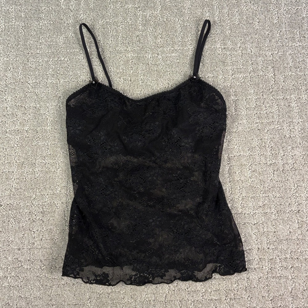 Samantha Chang Black Lace Camisole Sheer Mesh Tank Top Vintage Y2K Whimsigoth S